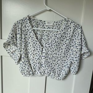 White and Blue Floral Women's Top